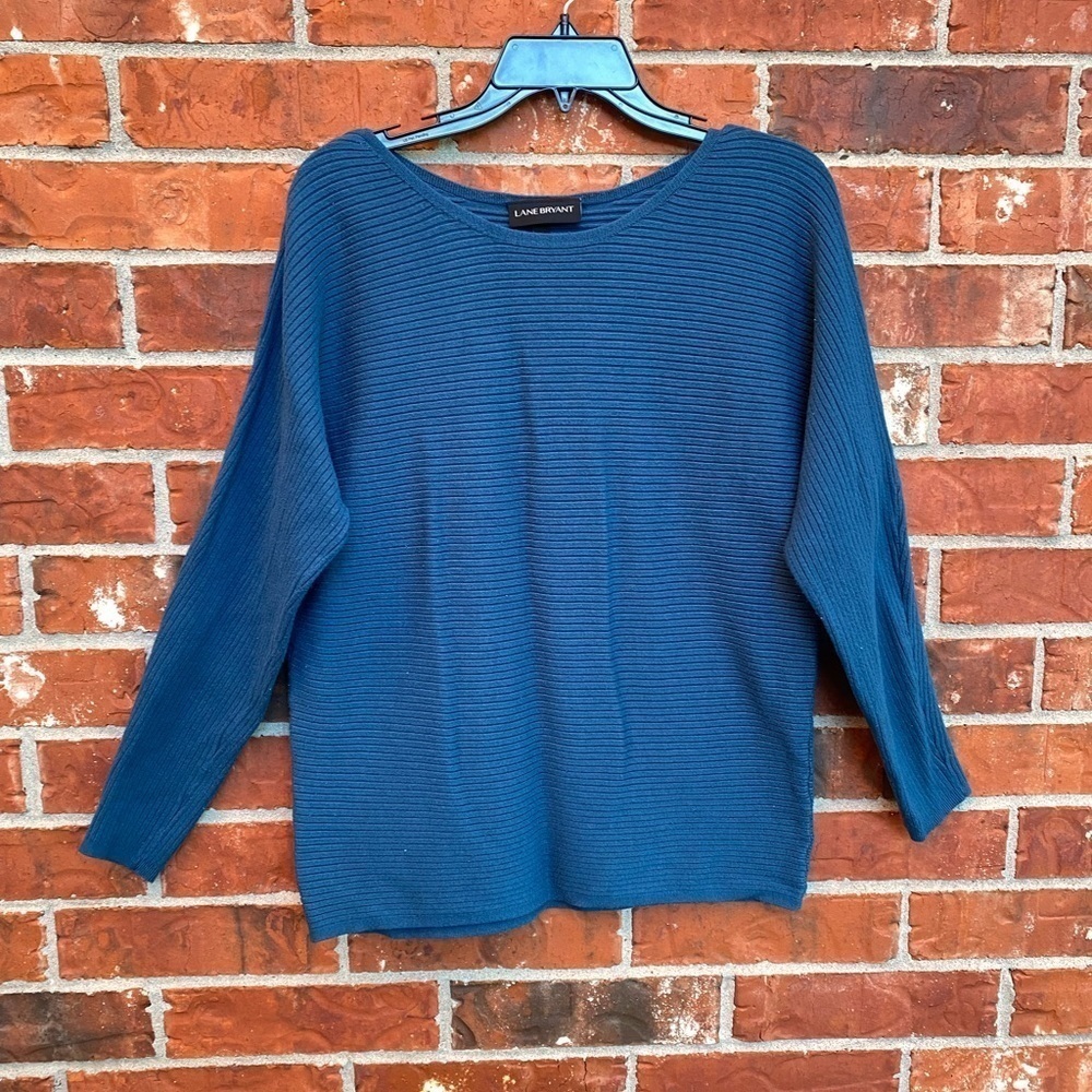 Lane Bryant Womens 14/16 Blue Ribbed Knit Dolman Sleeve Sweater